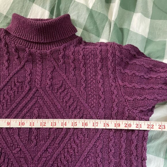 Vintage Parkhurst Turtleneck Sweater Womens Purple Cable Knit Made in Canada - Picture 6 of 7